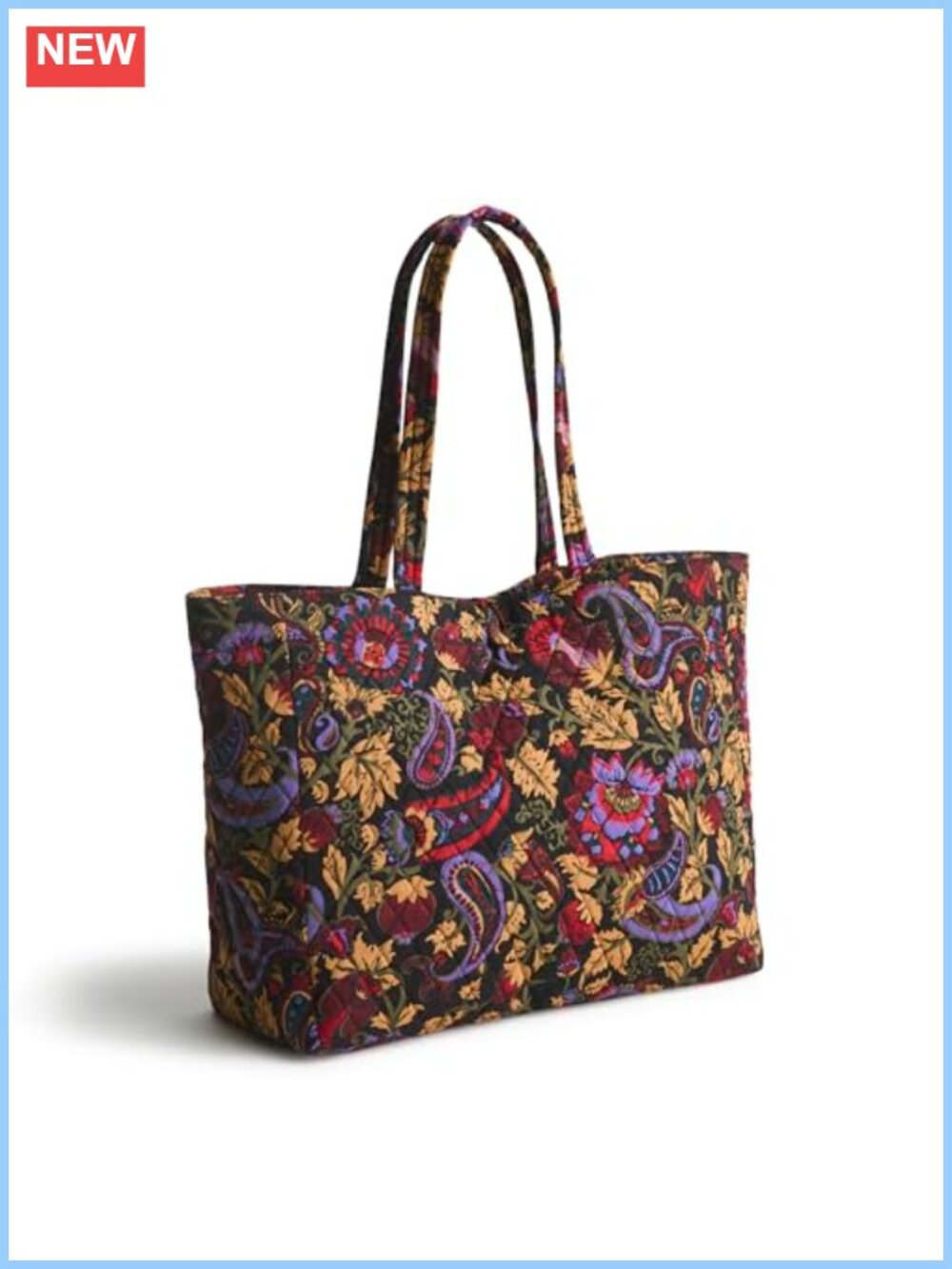 Quilted Cotton Tote Bag with Pockets Machine Washable